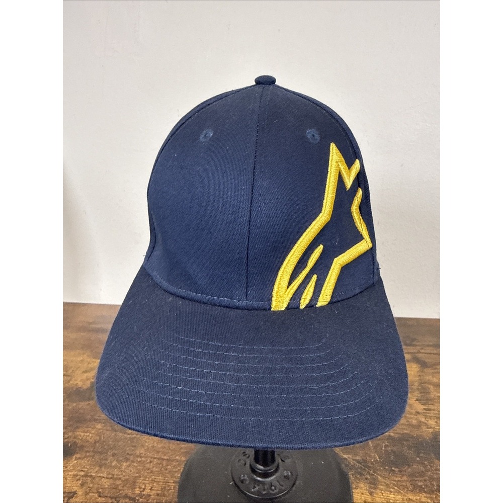 Alpinestars Hat Cap Fitted Size S-M Flexfit Black Embroidered Yellow Logo Racing
